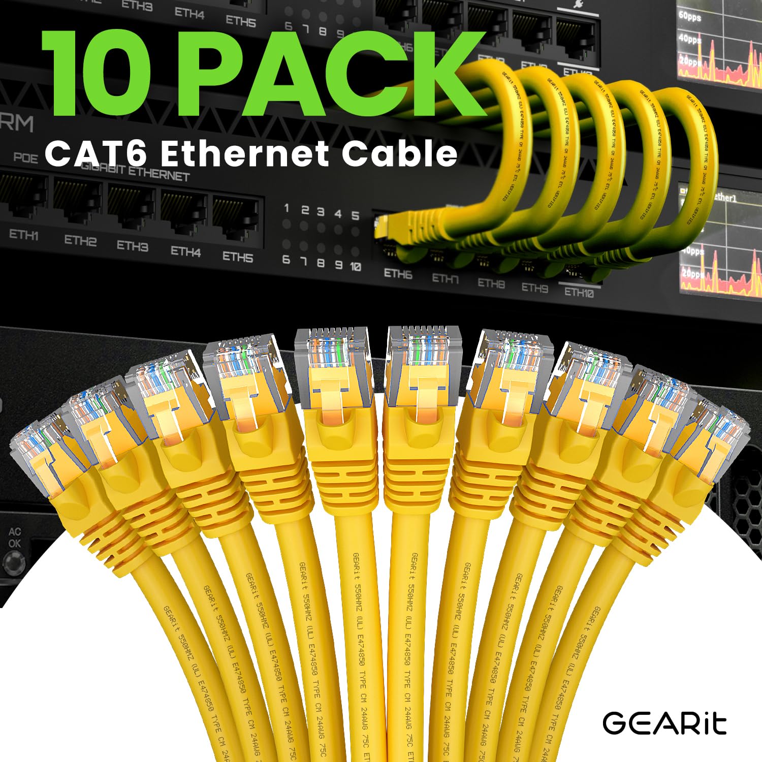 Foto 3 pulgar | Cable Ethernet Gearit Cat 6 15 Pies (4 5 M)  Paquete De 10 Gbps Rj45  10 Gbps  Amarillo - Venta Internacional.