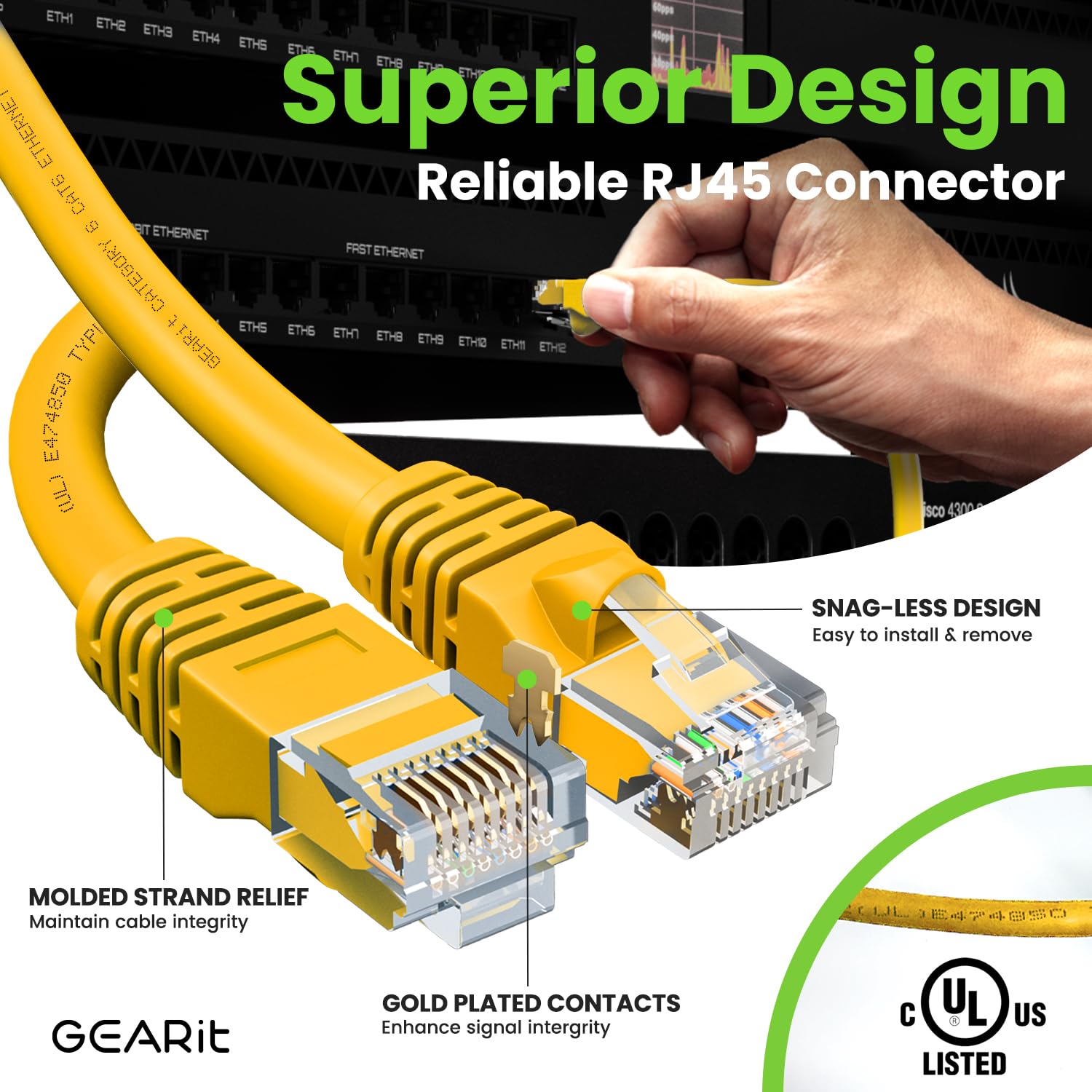 Foto 5 pulgar | Cable Ethernet Gearit Cat 6 15 Pies (4 5 M)  Paquete De 10 Gbps Rj45  10 Gbps  Amarillo - Venta Internacional.