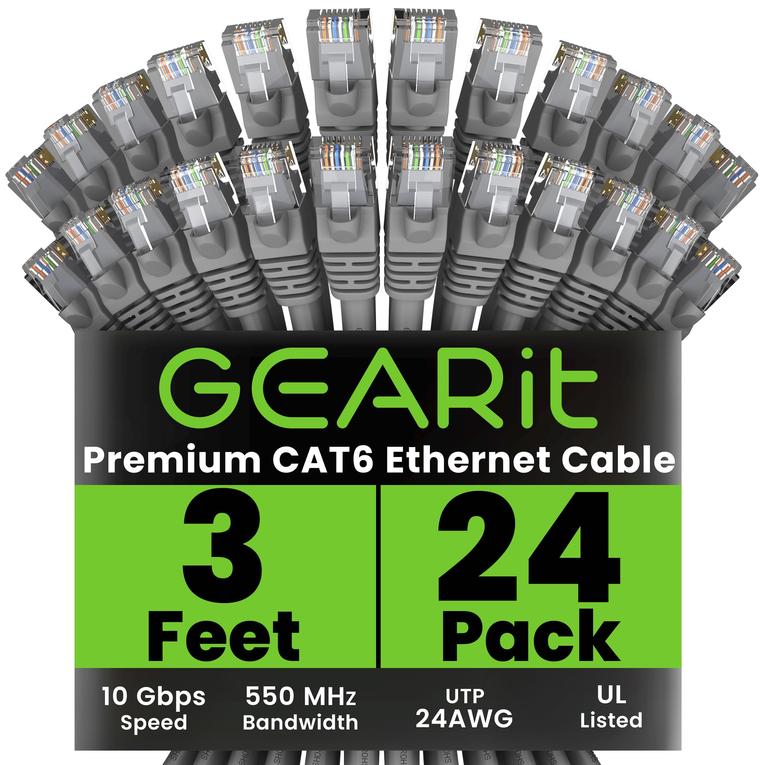 Foto 2 pulgar | Cable Ethernet Gearit Cat 6 De 0 9 M (3 Pies)  24 Unidades  10 Gbps  Gris - Venta Internacional.