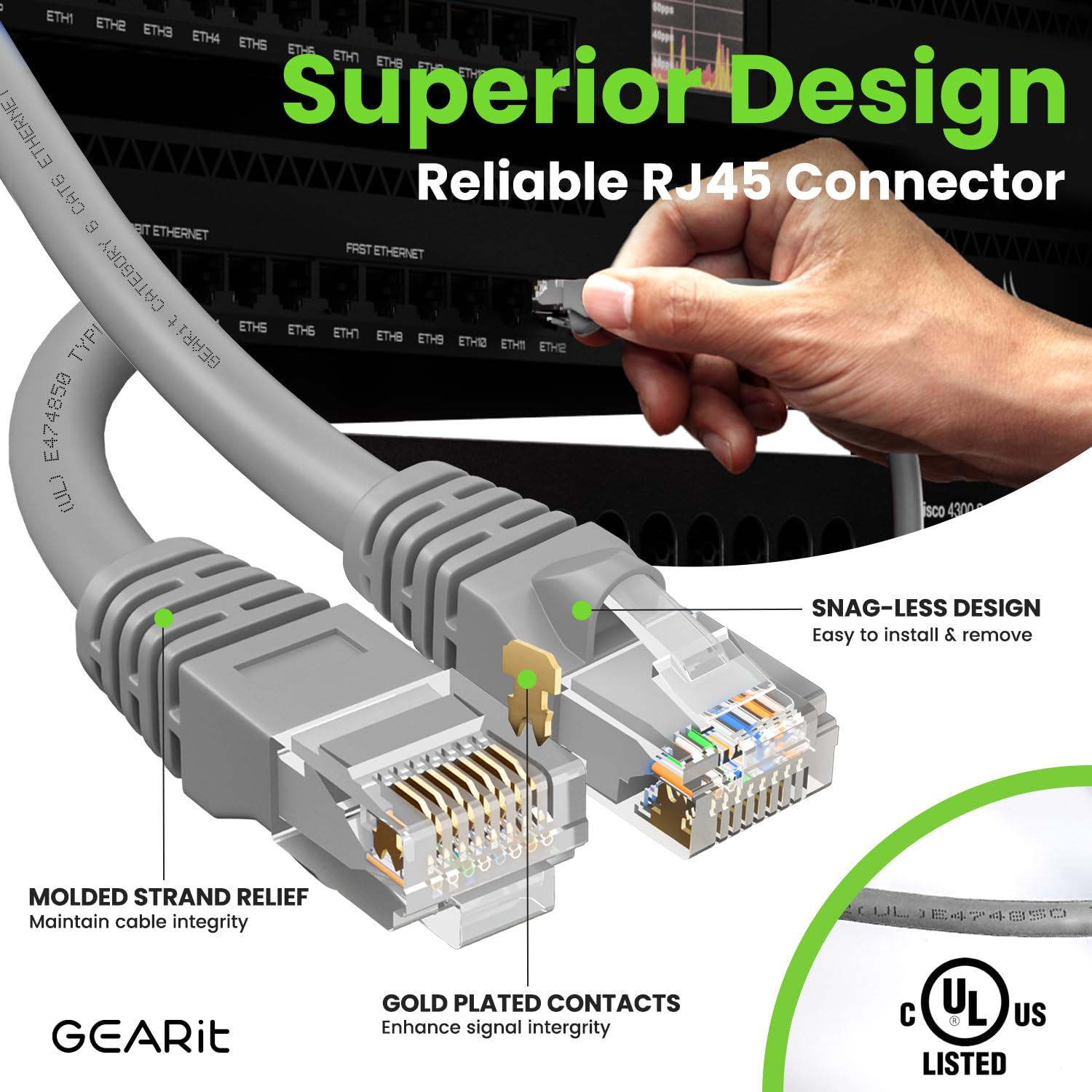 Foto 5 pulgar | Cable Ethernet Gearit Cat 6 De 0 9 M (3 Pies)  24 Unidades  10 Gbps  Gris - Venta Internacional.