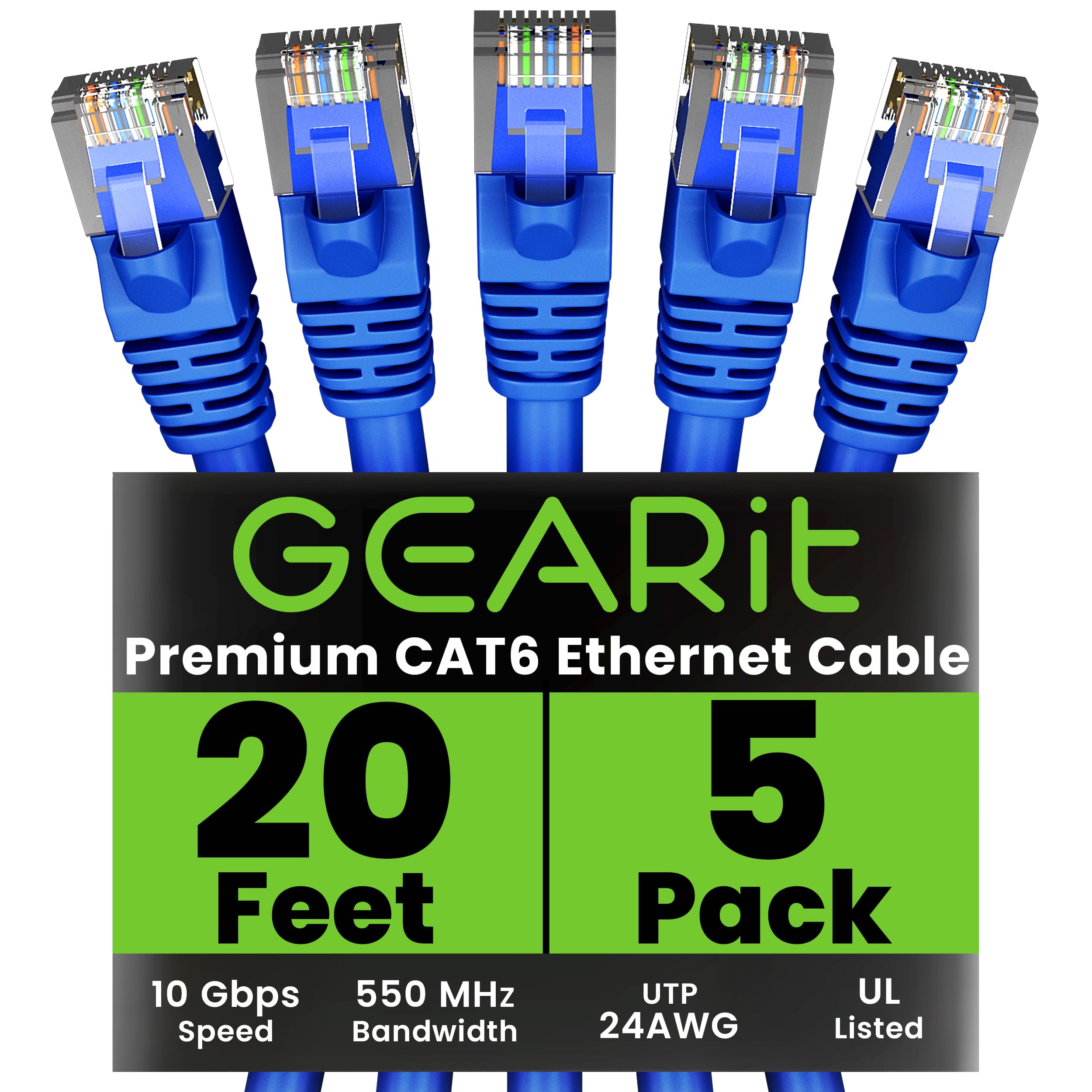 Foto 1 | Cable Ethernet Gearit Cat 6  20 Pies (6 M)  Paquete De 5  10 Gbps  Rj45  Azul - Venta Internacional.