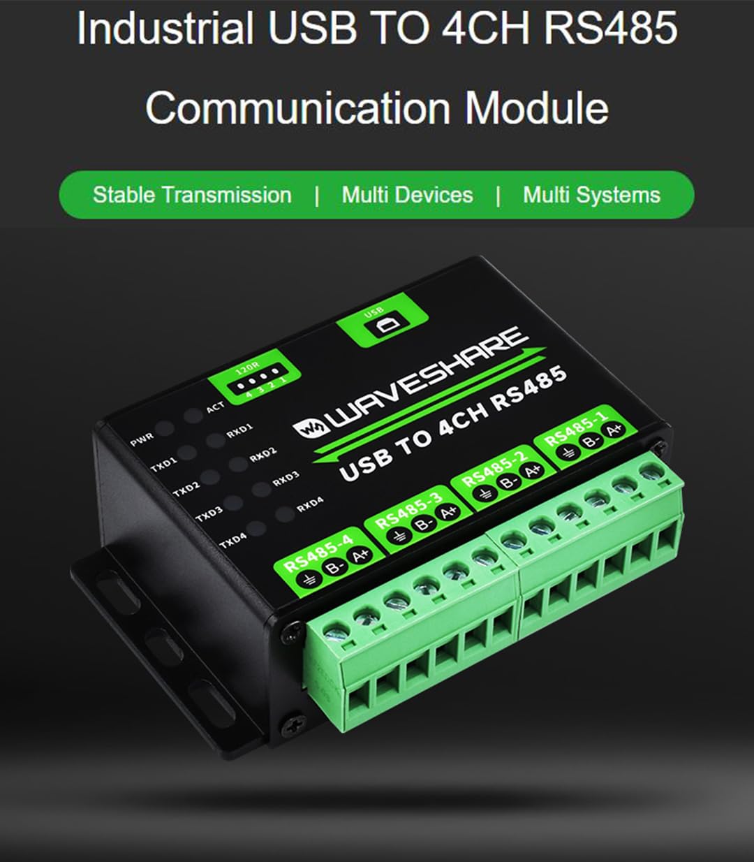 Foto 2 | Convertidor Usb A Rs485 Waveshare Industrial 4 Canales 1.2 Km - Venta Internacional.