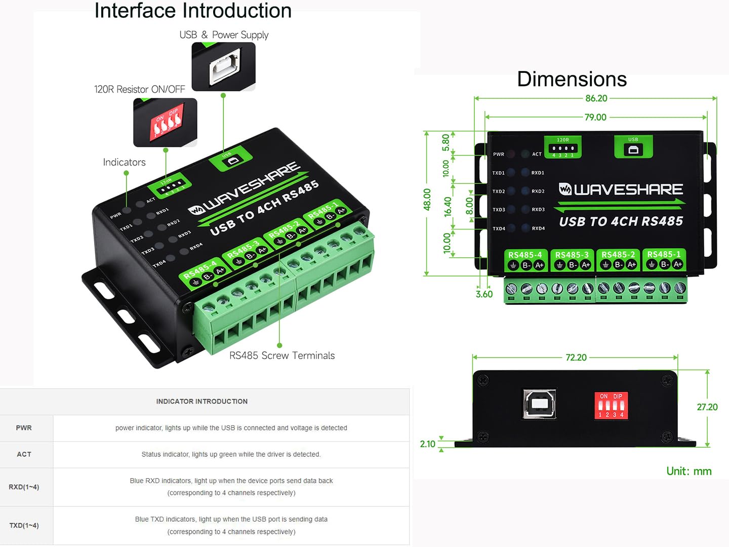 Foto 8 pulgar | Convertidor Usb A Rs485 Waveshare Industrial 4 Canales 1.2 Km - Venta Internacional.
