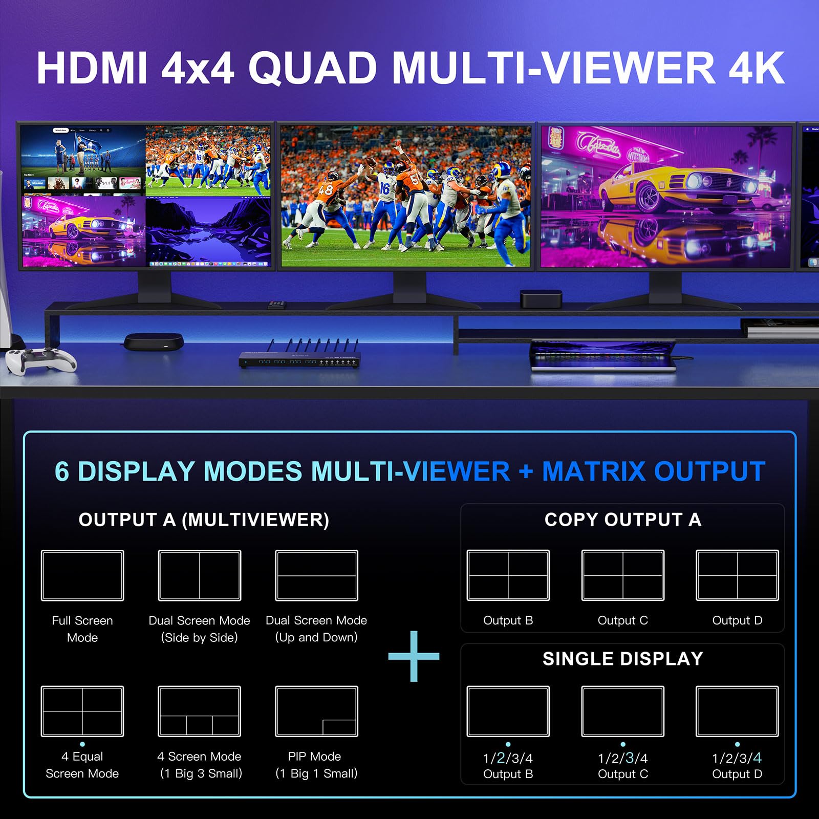 Foto 3 pulgar | Conmutador Multivisor Portta 4k Hdmi 4x4 Con Modos De Visualización Pip 6 - Venta Internacional.