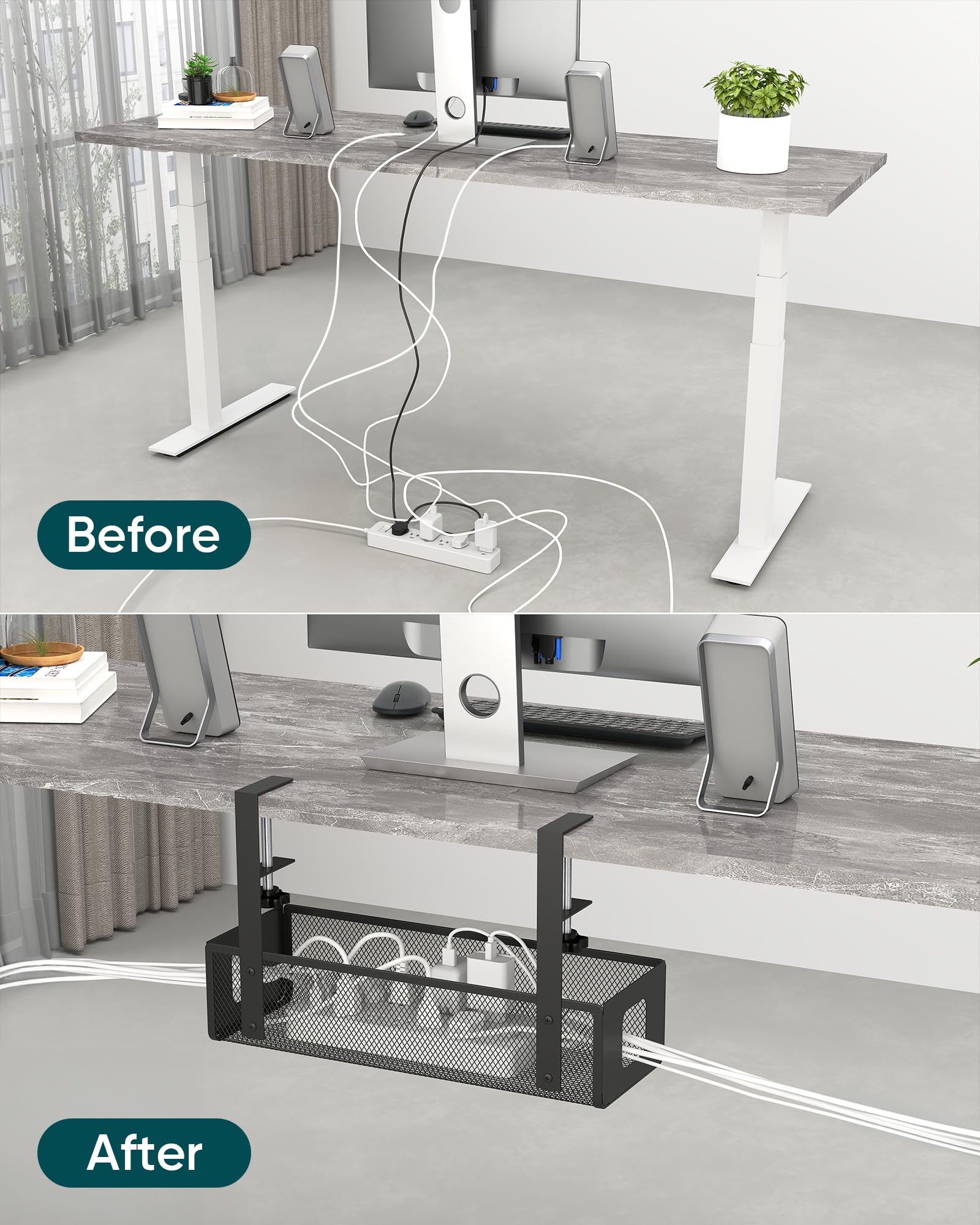 Foto 6 | Bandeja De Gestión De Cables Para Colocar Debajo Del Escritorio Yecaye  Color Negro - Venta Internacional.