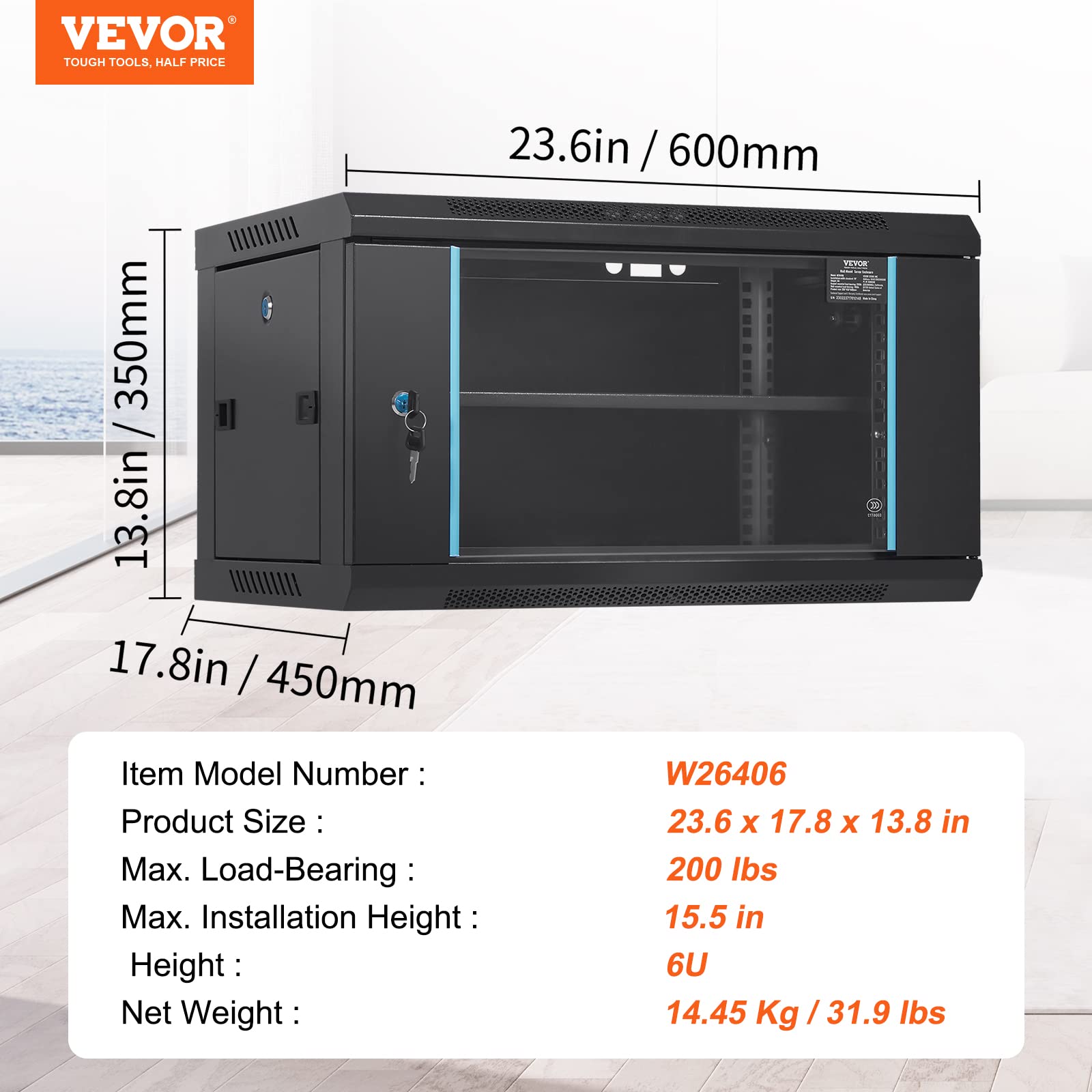 Foto 8 pulgar | Gabinete De Servidor De Red De Montaje En Pared Vevor 6u De 15.5 Pulgadas De Profundidad - Venta Internacional.
