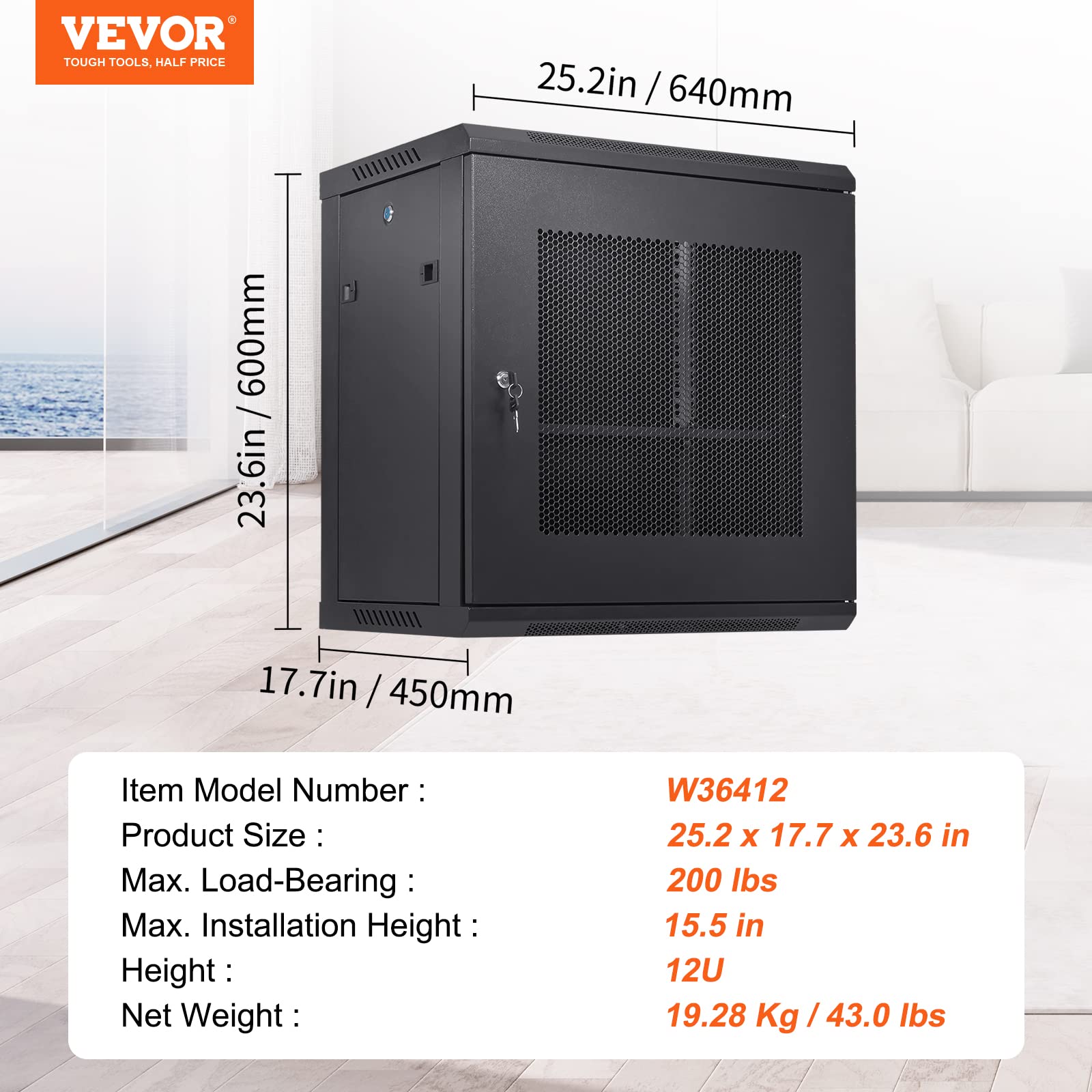 Foto 8 pulgar | Gabinete De Servidor De Red De Montaje En Pared Vevor 12u De 15.5 Pulgadas De Profundidad - Venta Internacional.
