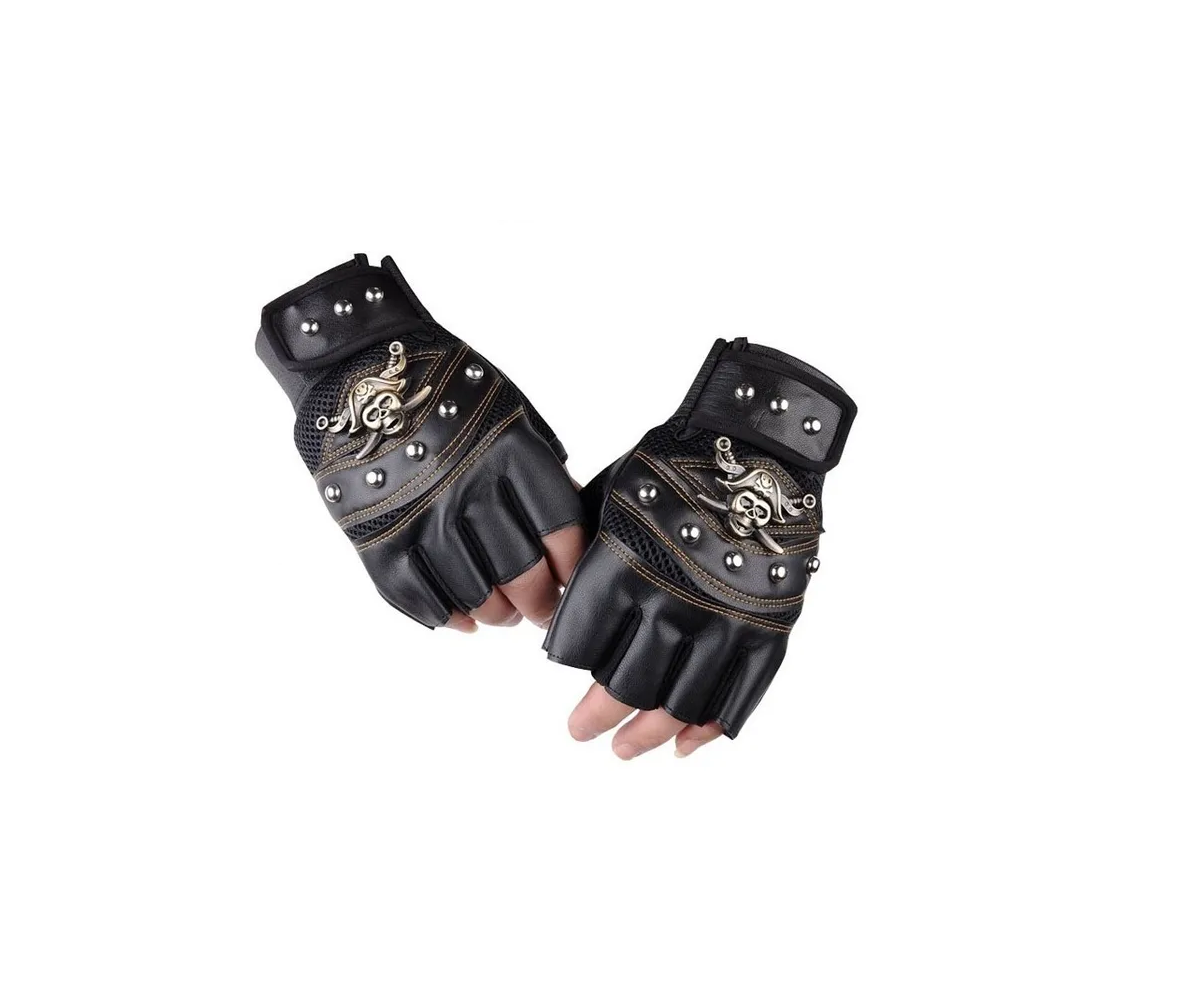 Guantes De Cuero De Medio Dedo Para Moto Unitalla Malubero color Negro