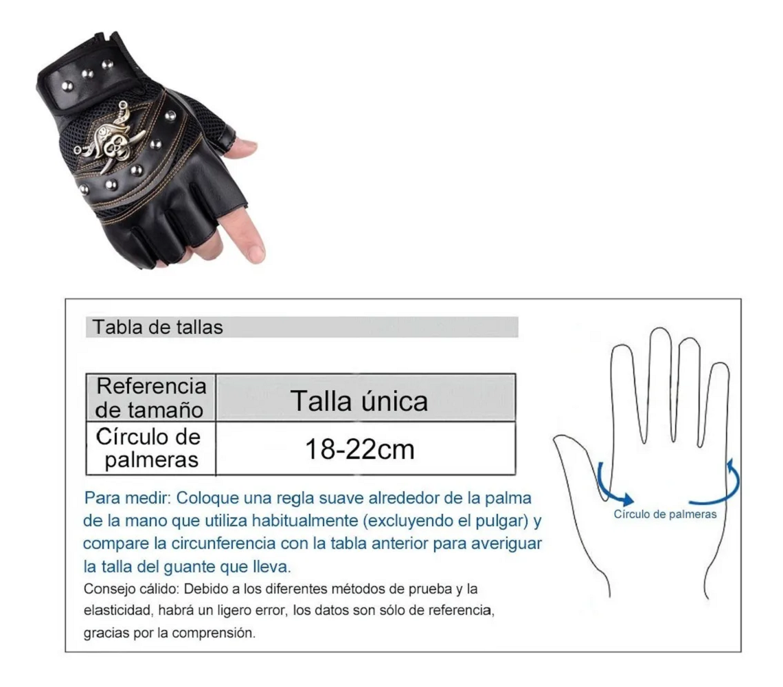 Foto 3 pulgar | Guantes De Cuero De Medio Dedo Para Moto Unitalla Malubero color Negro