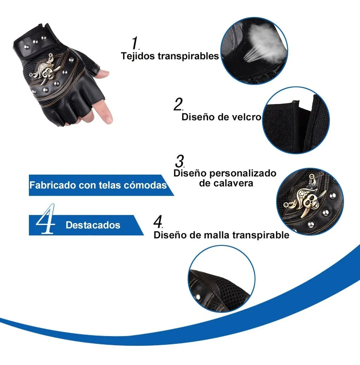 Foto 4 pulgar | Guantes De Cuero De Medio Dedo Para Moto Unitalla Malubero color Negro