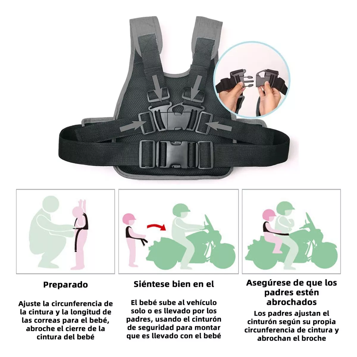 Foto 5 pulgar | Cinturón de Seguridad de Moto Bici con Arnés Eo Safe Imports Gris