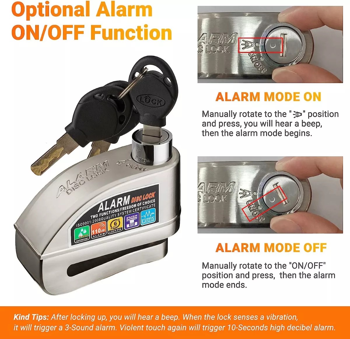 Foto 7 pulgar | Bloqueo De Freno De Disco Con Alarma-candado Impermeable para Motociclistas