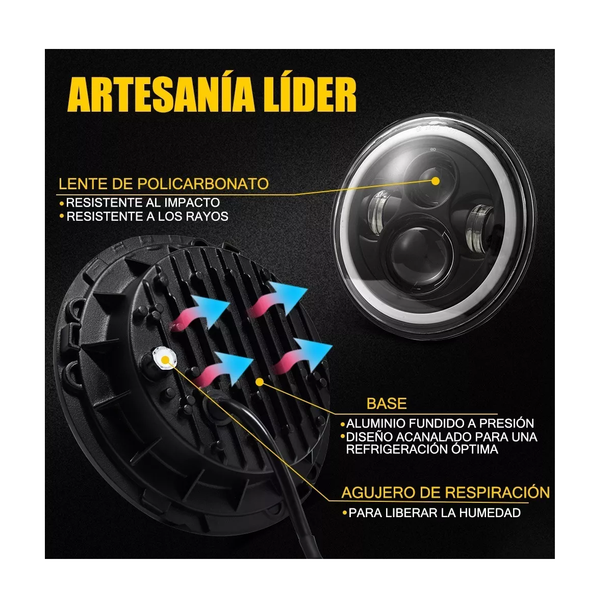 Foto 4 pulgar | Faro Universal Motocicle 7 Pulgadas Para Harley Honda Yamaha Eo Safe Imports Esi-3740-1 Negro