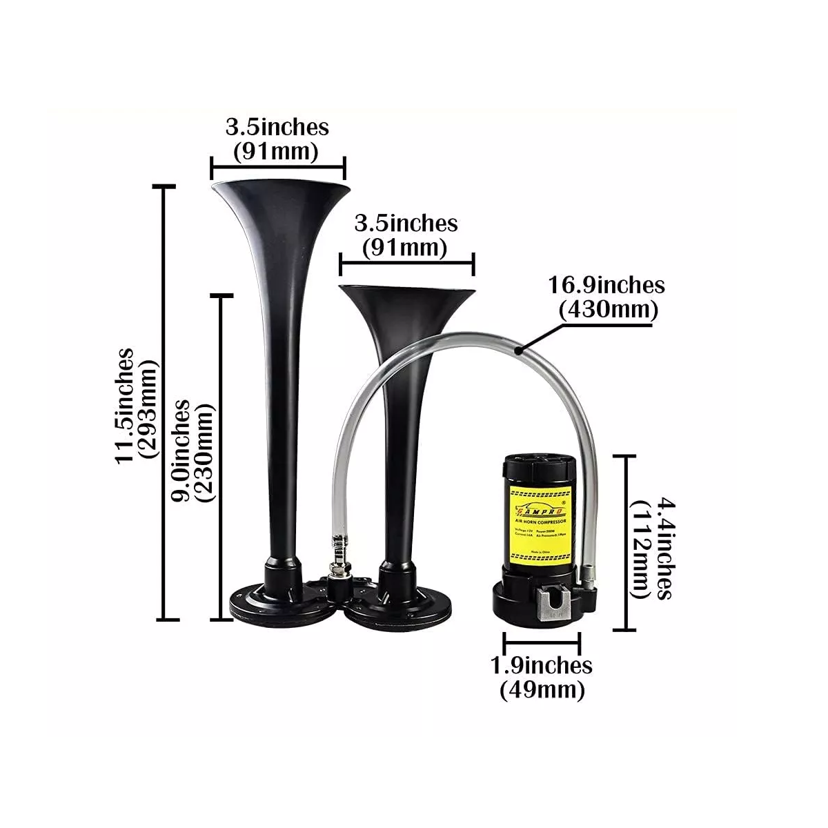 Foto 3 pulgar | Corneta de Aire Metálica Doble para Camiones Claxon Eo Safe Imports Negro