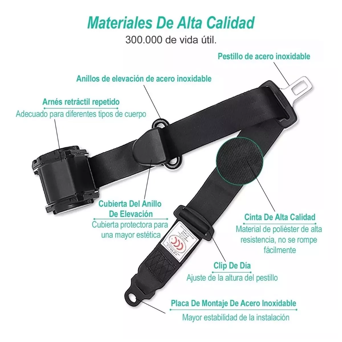 Foto 3 pulgar | Cinturones de Seguridad Belug Negros de 3 Puntos Universal Retráctil 2 Piezas