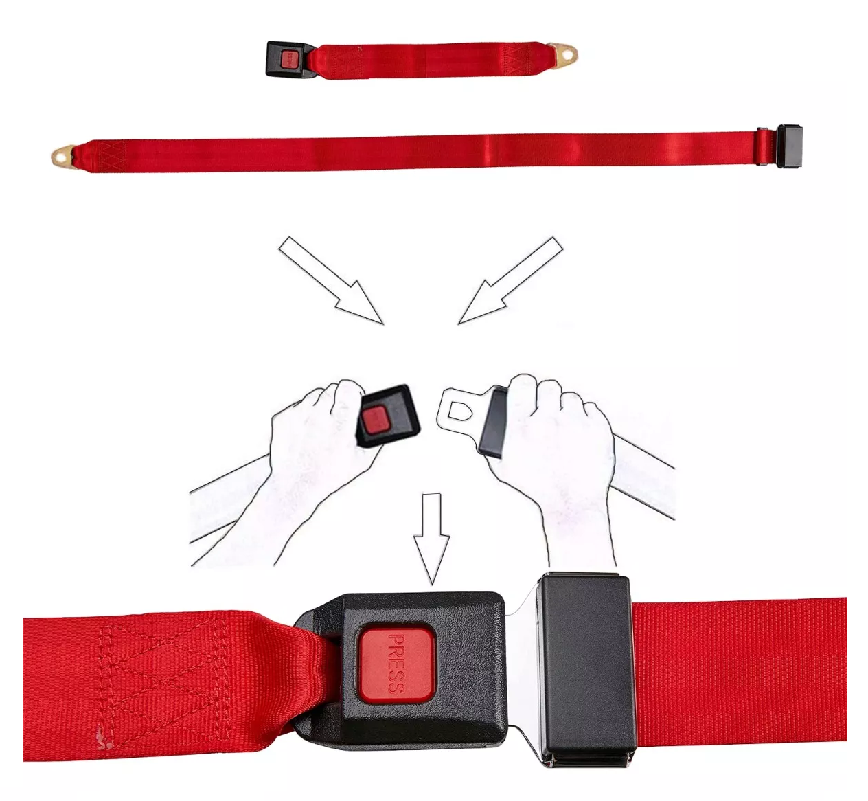 Foto 5 pulgar | Cinturón De Seguridad De 2 Puntos, 130 Cm, 2 Pzs Rojo