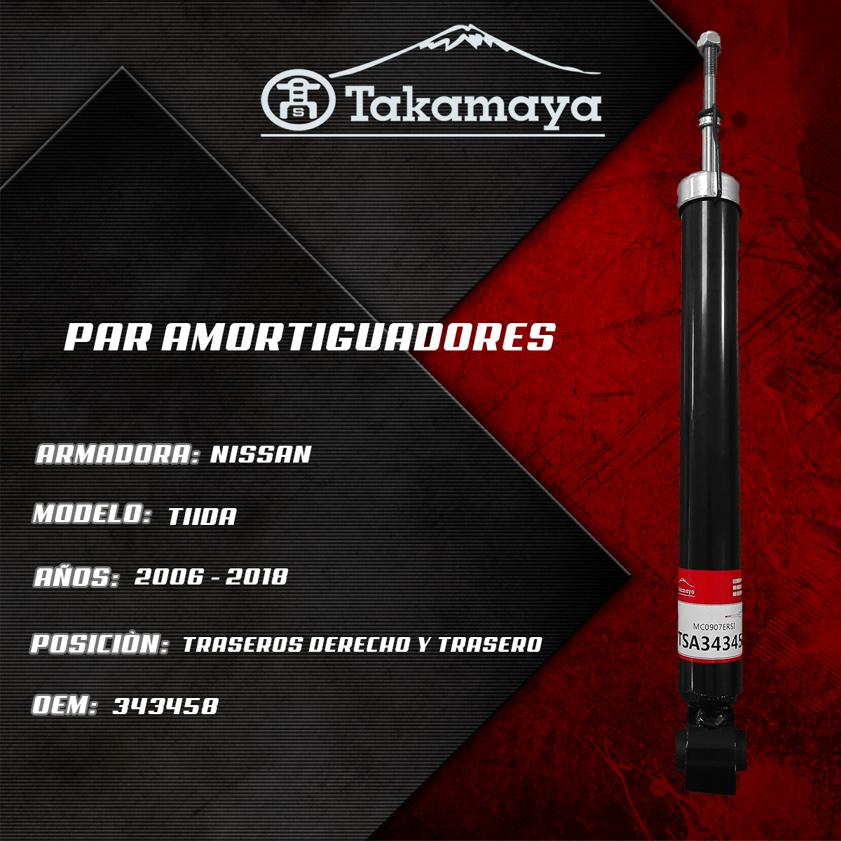 Foto 5 pulgar | Par de Amortiguadores Traseros Takamaya para  Tiida y Versa 2006-2018 2007-2012