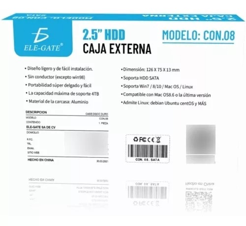 Foto 4 pulgar | Gabinete Case 2.5 Disco Duro Sata Usb 2.0 Elegate Con08negro