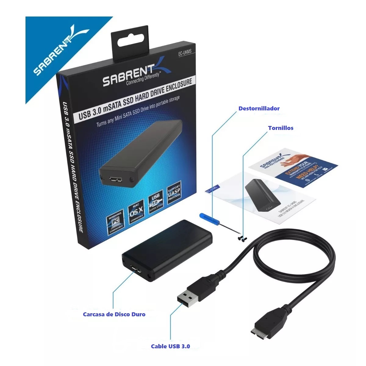 Foto 3 | Gabinete para Disco Duro Sabrent EC-UKMS color Negro USB 3.0 mSATA