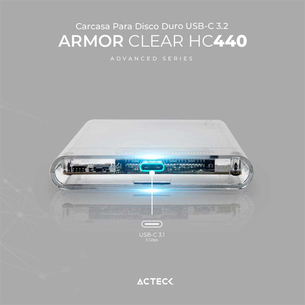 Foto 3 pulgar | Case Enclosure Acteck Armor Clear Hc440 5 Gbps Sata 2.5 Usb-c Blanco Ac-934695