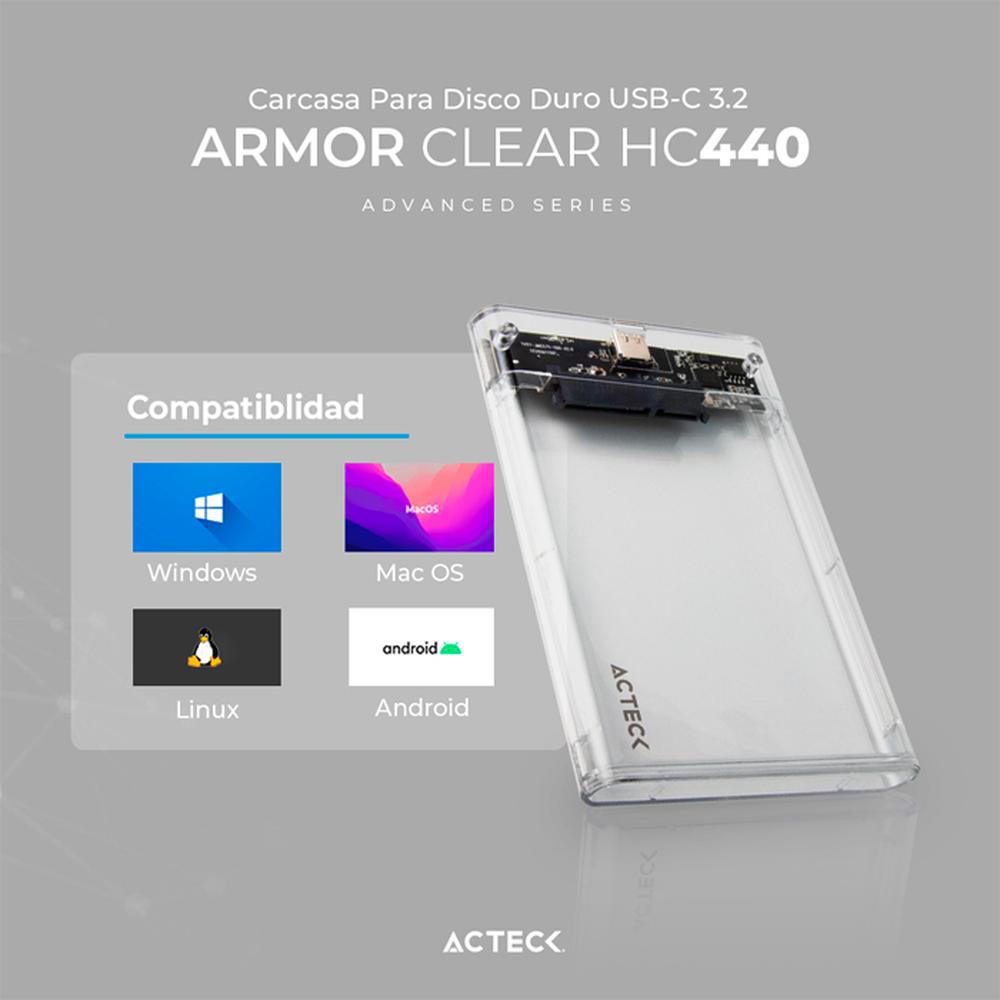 Foto 6 pulgar | Case Enclosure Acteck Armor Clear Hc440 5 Gbps Sata 2.5 Usb-c Blanco Ac-934695