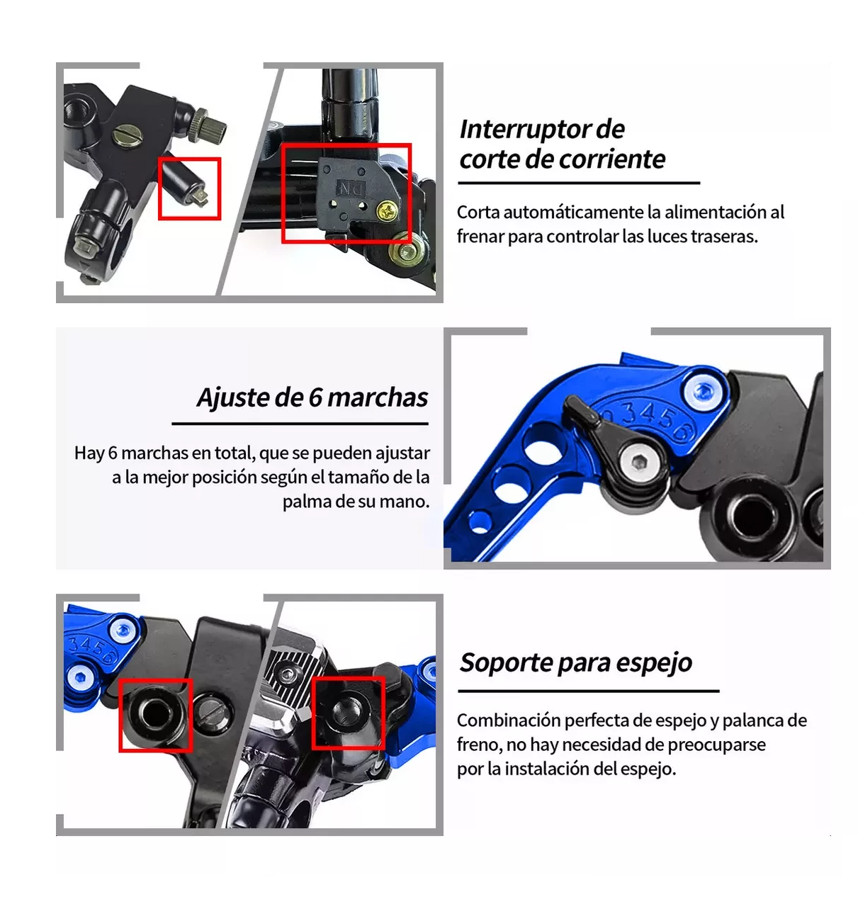 Foto 4 | Palancas De Embrague Y Freno Universales 22mm Aluminio Azul/blanco