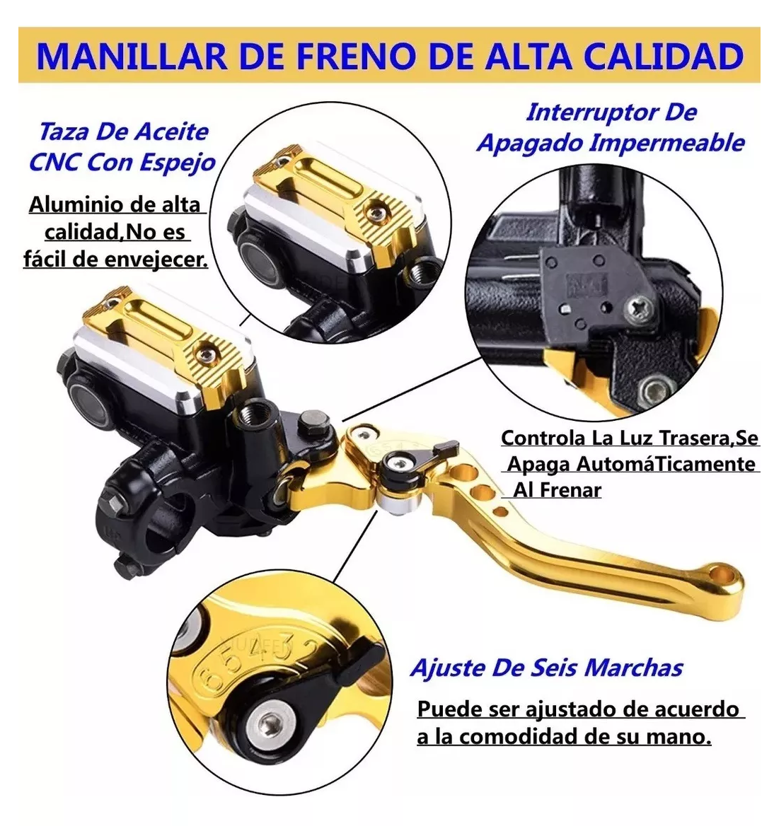 Foto 4 pulgar | Palancas de Manillar Embrague y Freno Universales 22mm Dorado para Moto