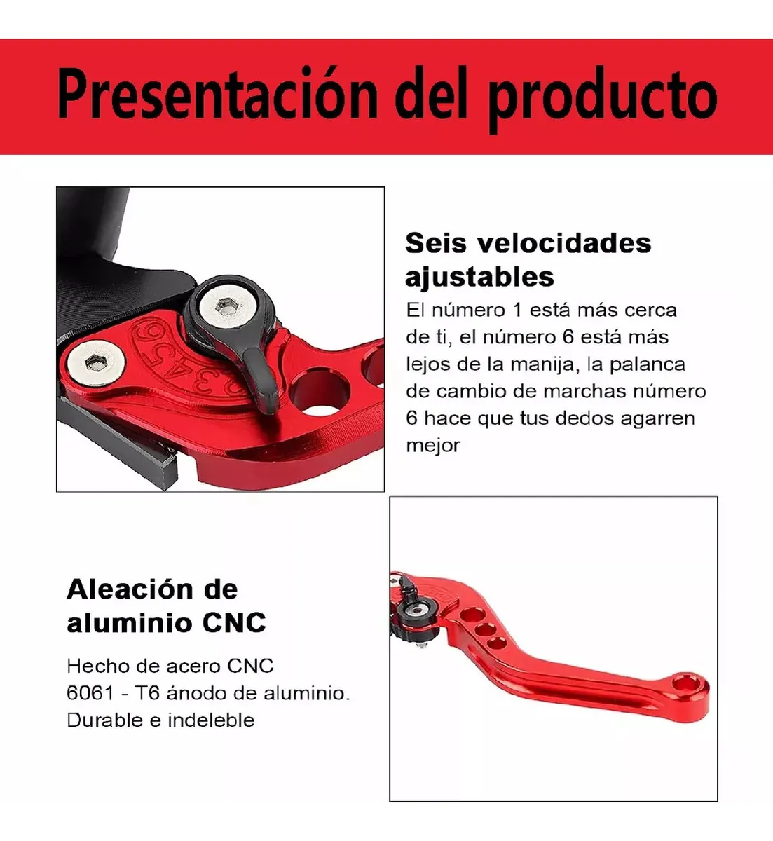 Foto 4 pulgar | Palancas De Embrague  Belug Y Freno Universales 22mm Bomba De Freno Rojo