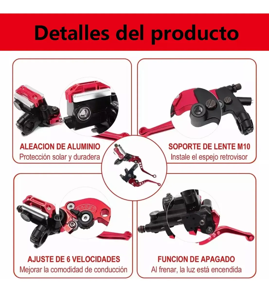 Foto 5 | Palancas De Embrague  Belug Y Freno Universales 22mm Bomba De Freno Rojo