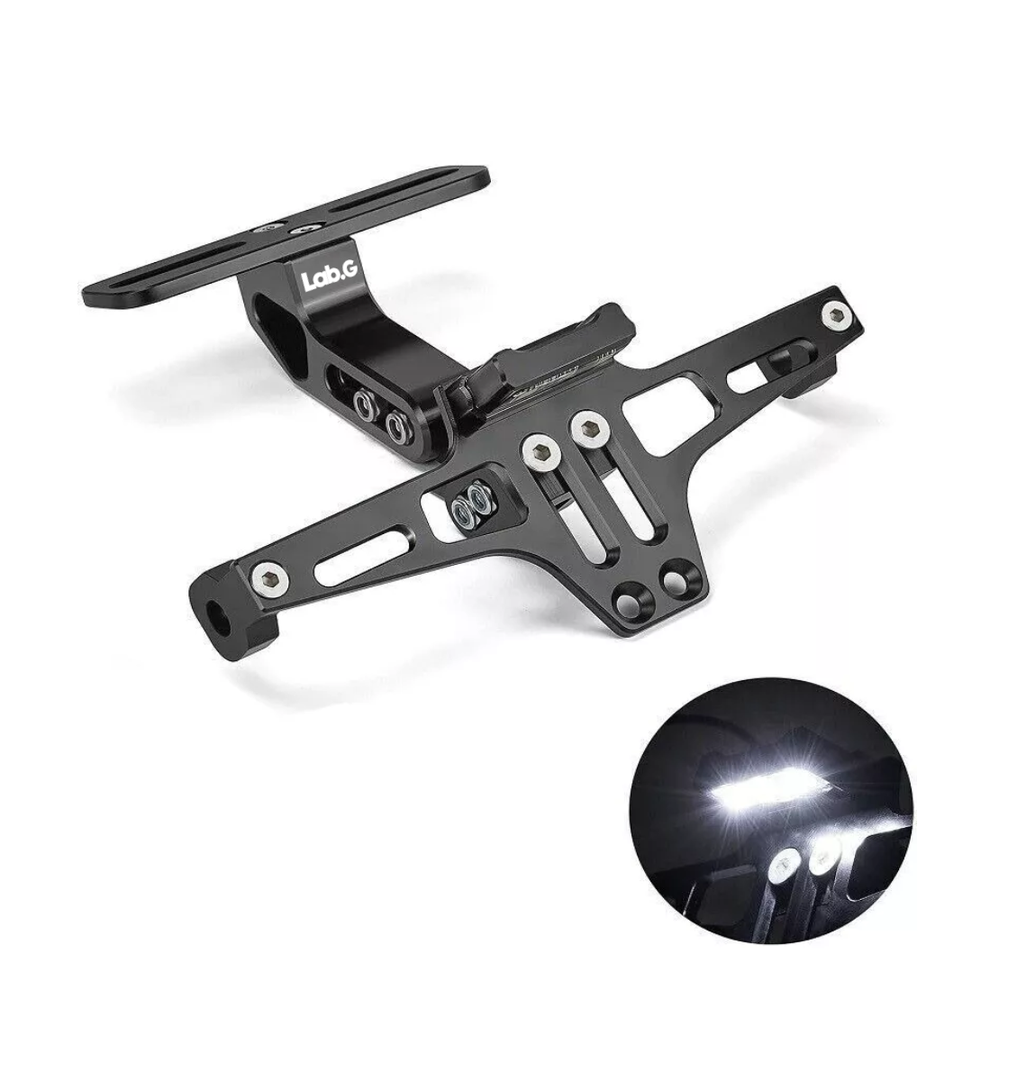 Foto 4 pulgar | Porta Placa Universal Para Moto Ajustable Lab.g Con Luz Negro