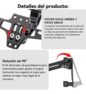 Foto 2 | Soporte Placa Belug Universal Para Moto Ajustable Con Luces Led Negro