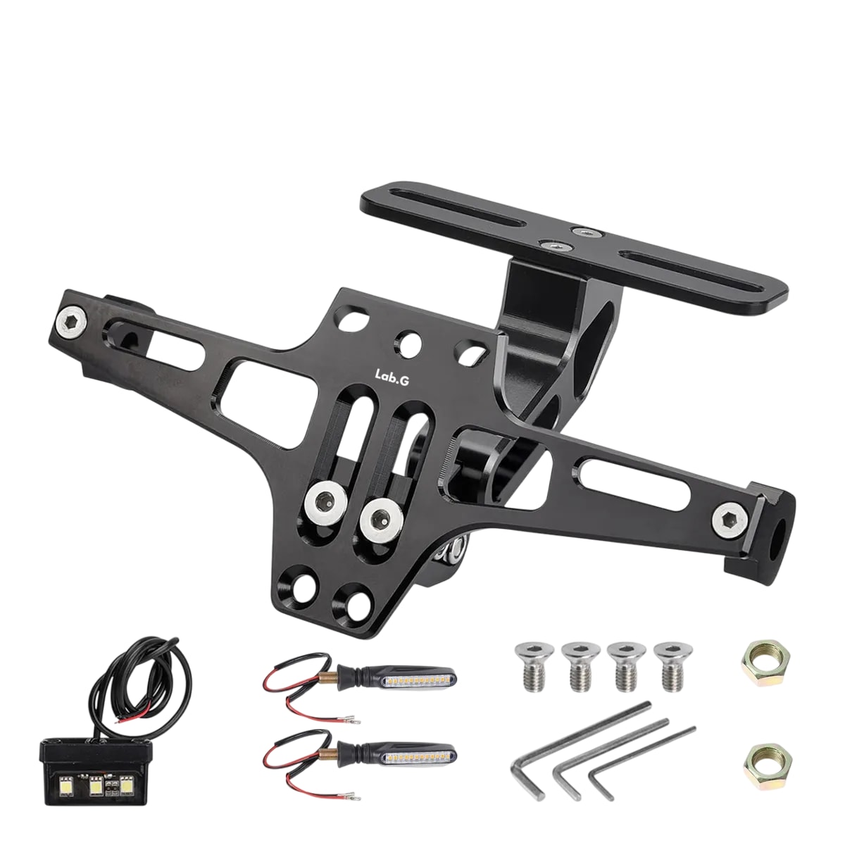 Soporte Placa  Lab.g  Universal Para Moto Ajustable Con Luces Led Negro