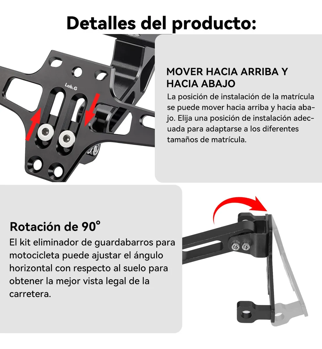 Foto 3 pulgar | Soporte Placa  Lab.g  Universal Para Moto Ajustable Con Luces Led Negro