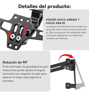 Foto 2 | Soporte Placa Lab.g Universal Para Moto Ajustable Con Luces Led Negro