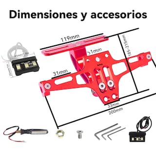 Foto 2 | Soporte Placa Belug Universal Para Moto Ajustable Con Luces Led Rojo