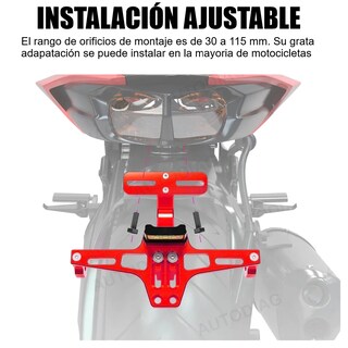 Foto 4 | Soporte Placa Belug Universal Para Moto Ajustable Con Luces Led Rojo