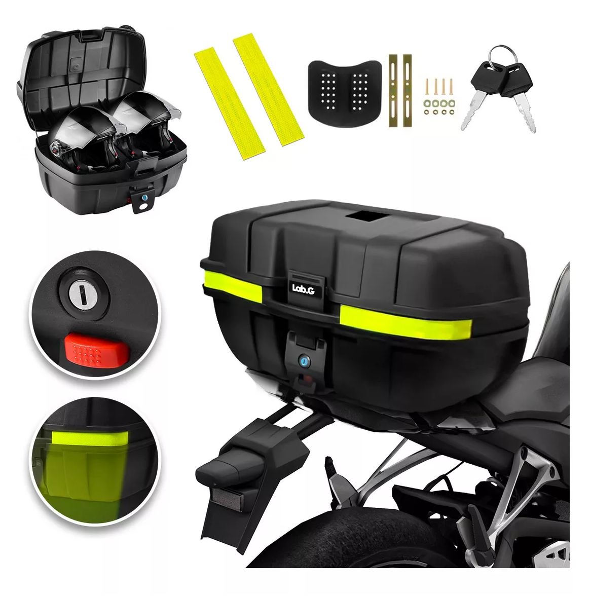 Foto 6 pulgar | Caja Trasera Para Moto Lab.g Cajuela 45 L Para 2 Cascos Con Llave