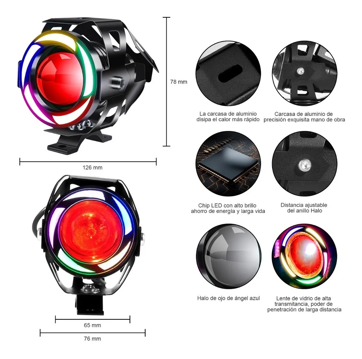 Foto 4 pulgar | 2 Piezas Faros Ojos De Angel  Led Para Moto Negro