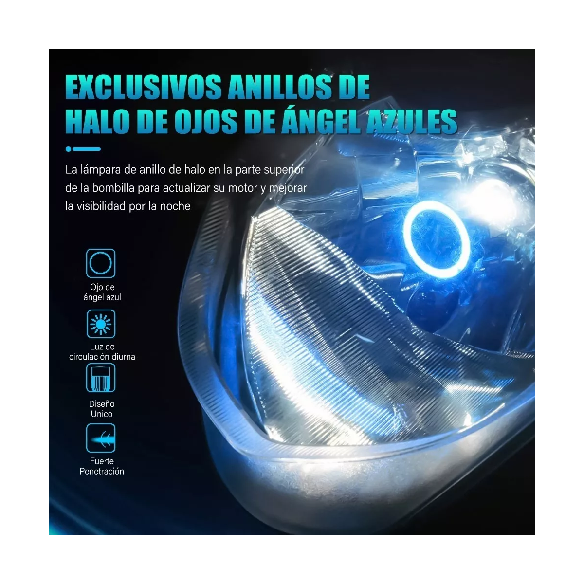 Foto 4 pulgar | Faros Led Para Moto Hb2 Ojos De Angel 12v-80v 60w Esi-6137 Azul