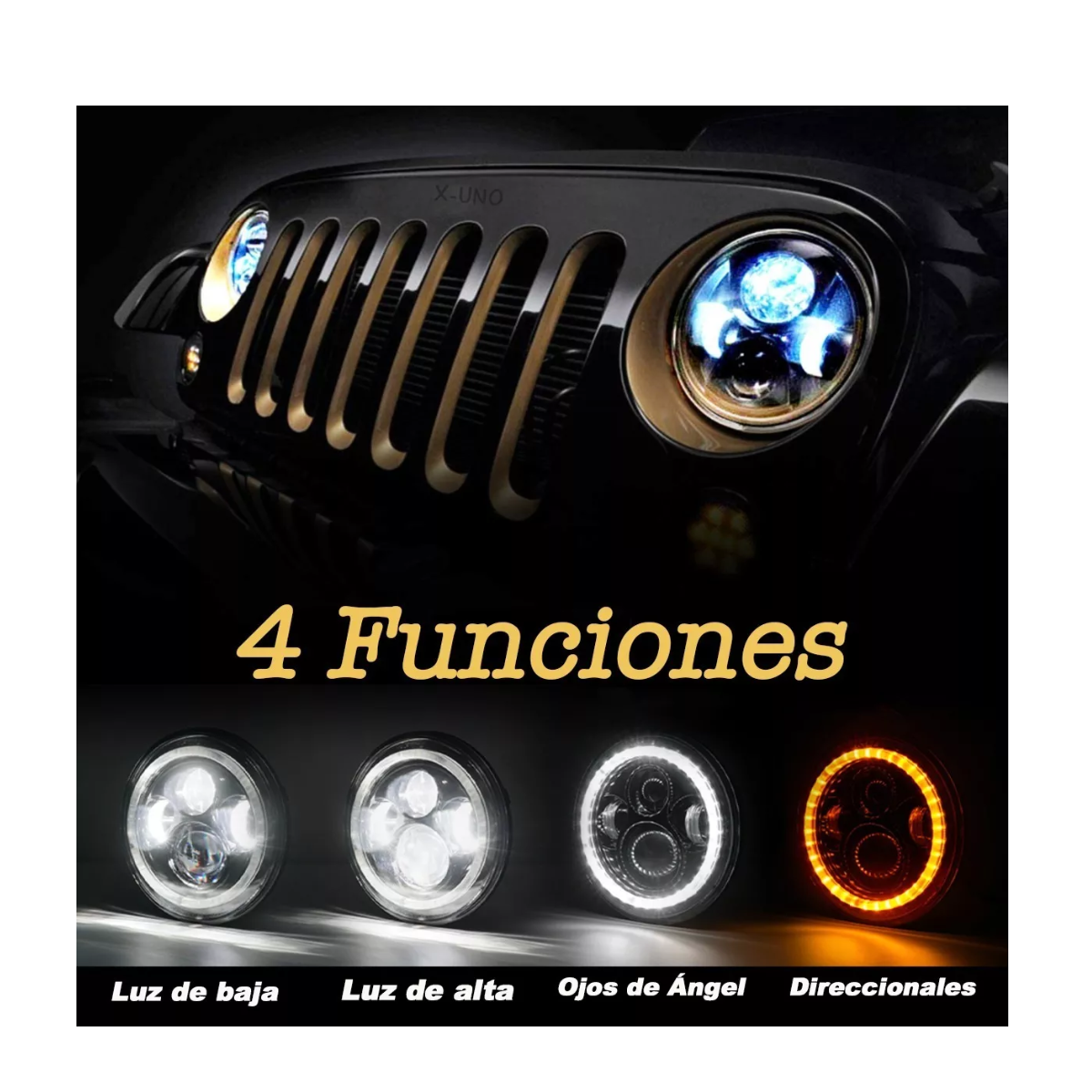 Foto 3 pulgar | Faro Led 7'' Redondo Jeep/moto | Alto/ Bajo | Ojos De Ángel Esi-6123 color Negro