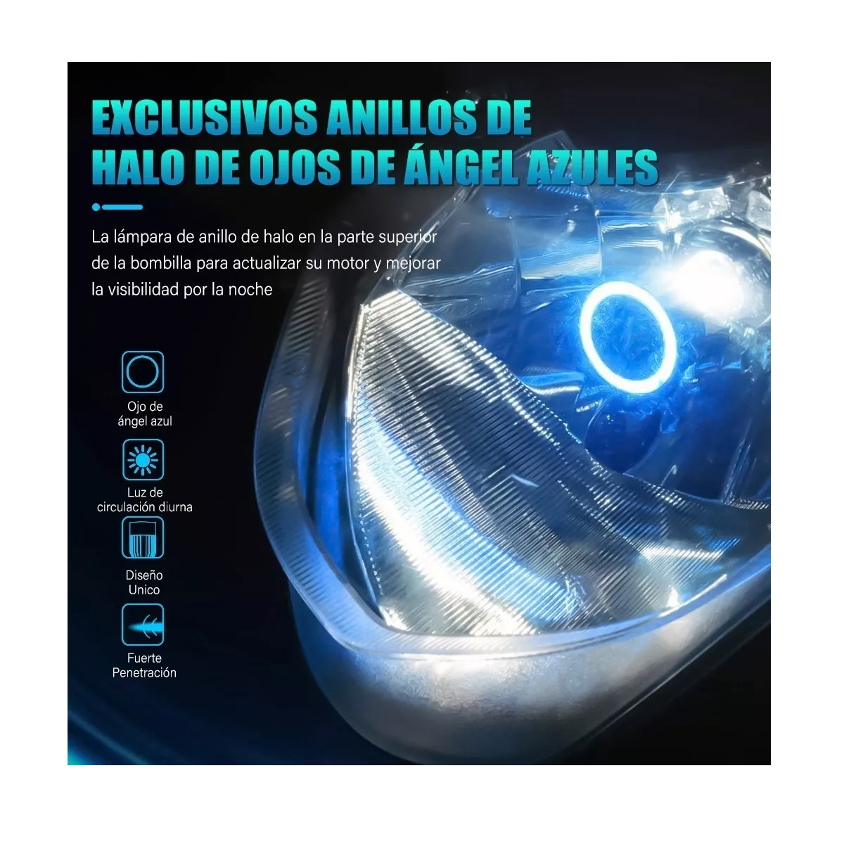 Foto 3 pulgar | Faro Led para Moto H4 Ojo de Ángel Luz Azul Eo Safe Imports Esi-7617 color Azul