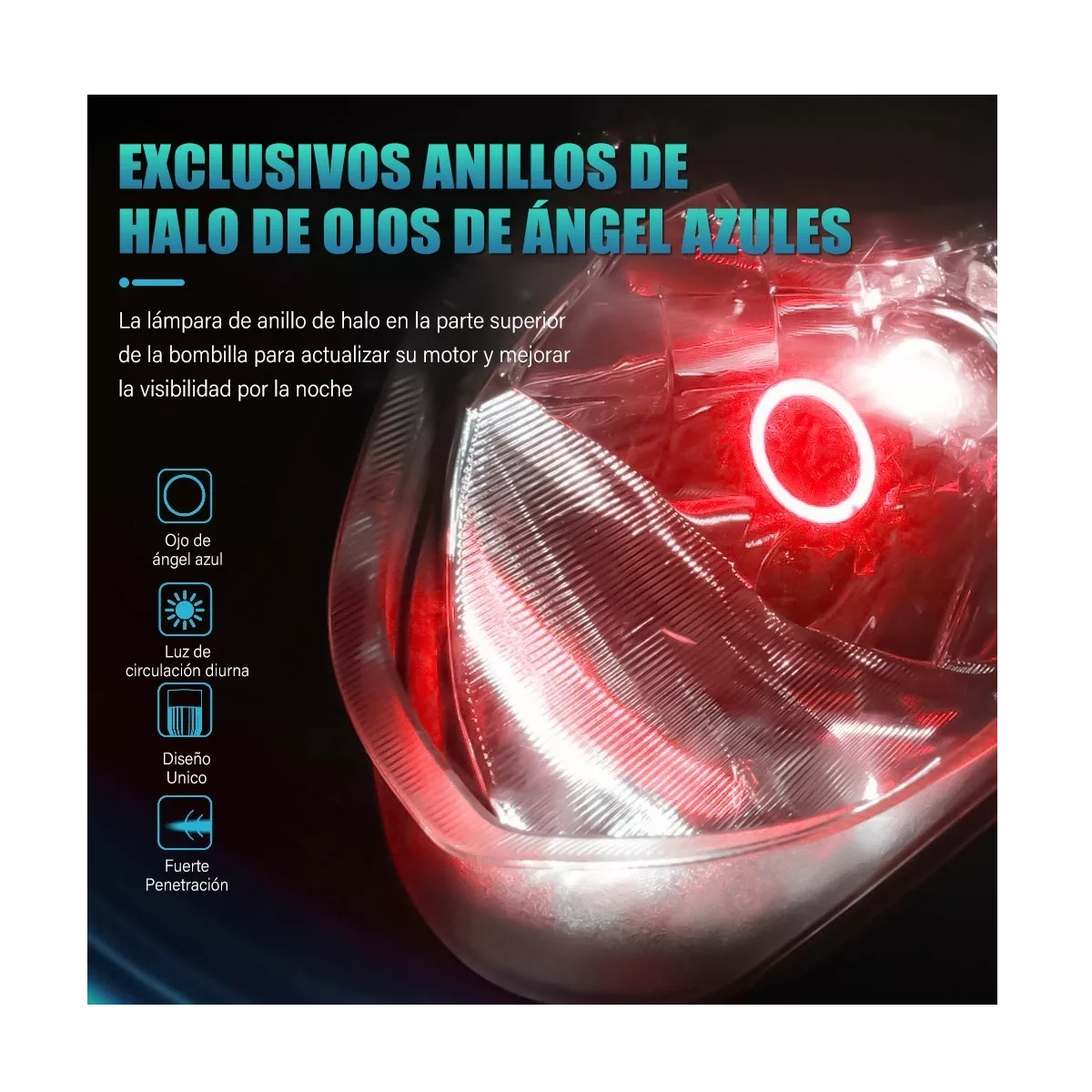 Foto 3 pulgar | Faros Led para Moto H4 Ojo de Ángel Luz Roja Eo Safe Imports Esi-7618 color Azul