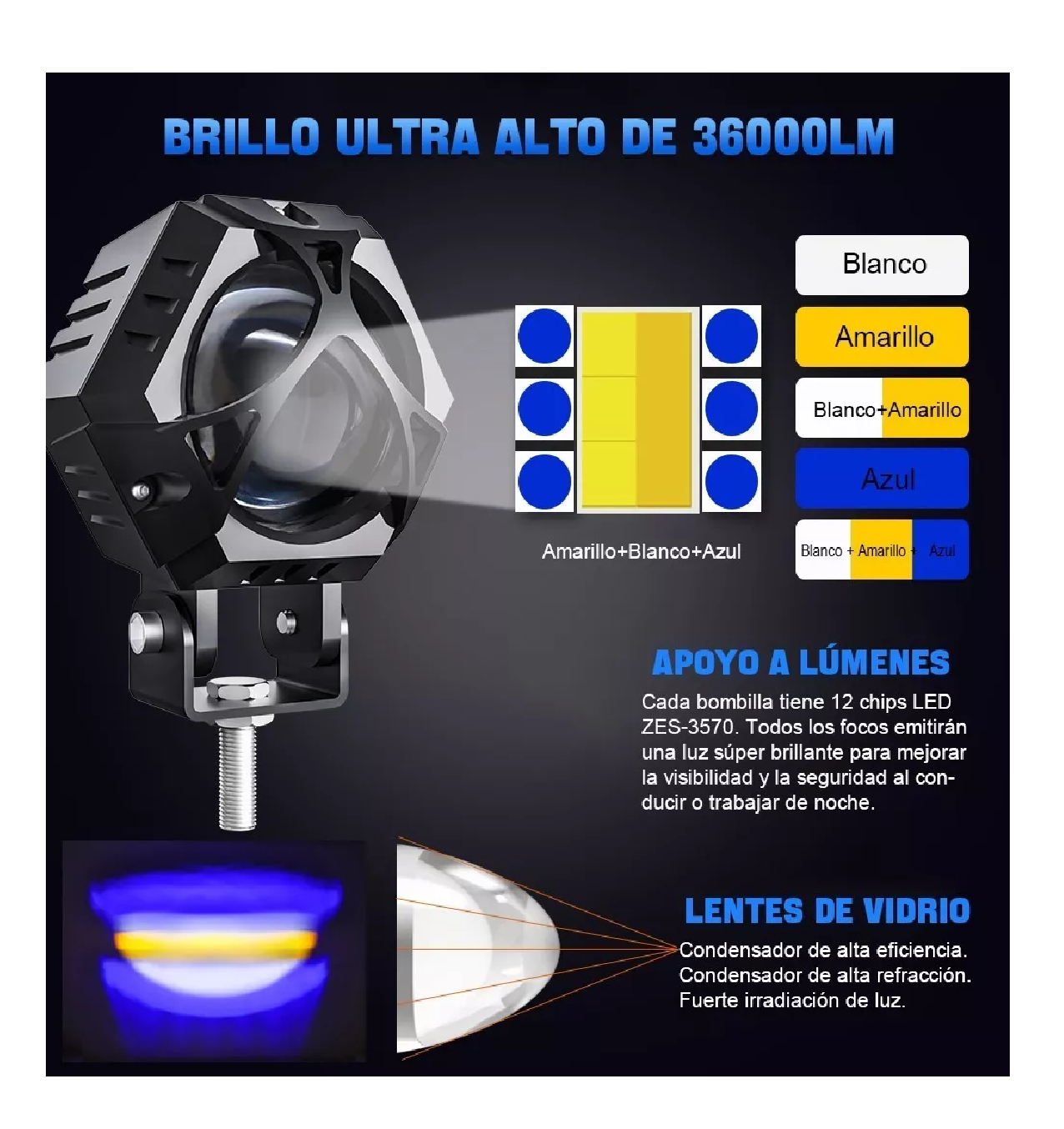 Foto 3 pulgar | Faros Auxiliares Lupa 120w Belug para Auto Moto con Estrobo 2pcs