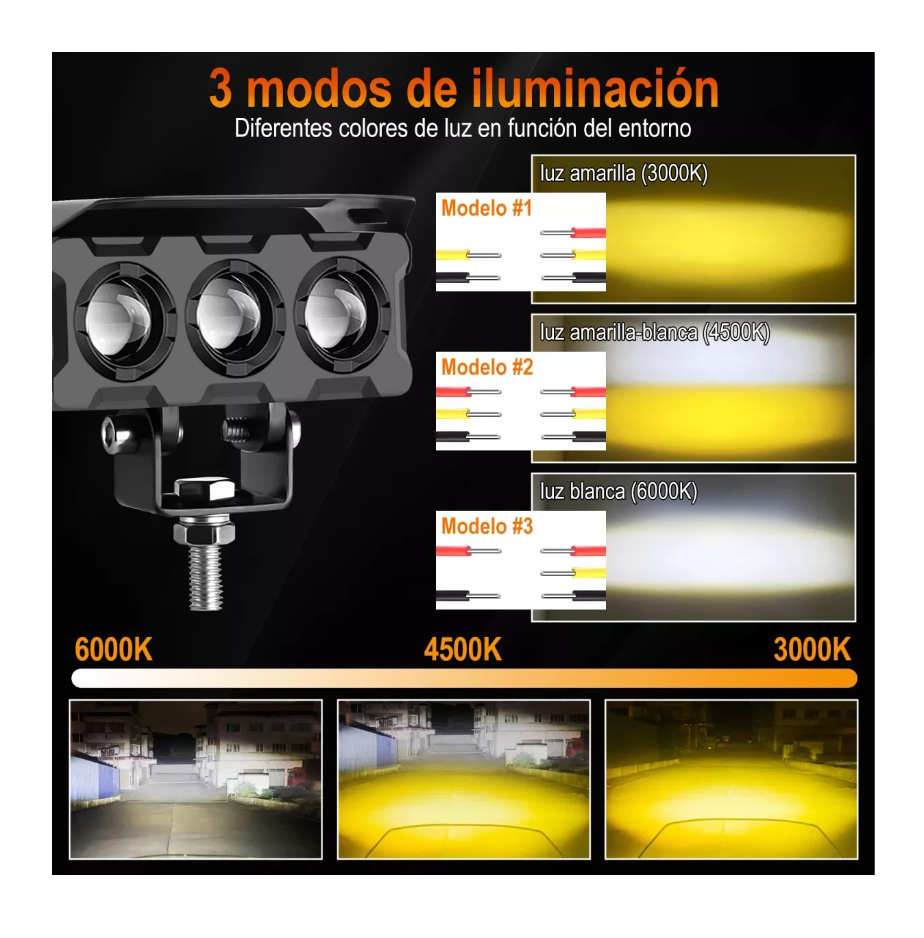 Foto 4 pulgar | Faros LED Auxiliares BELUG color Negro Tres Modos Universal Cuadrados 48000 LM 2 Piezas