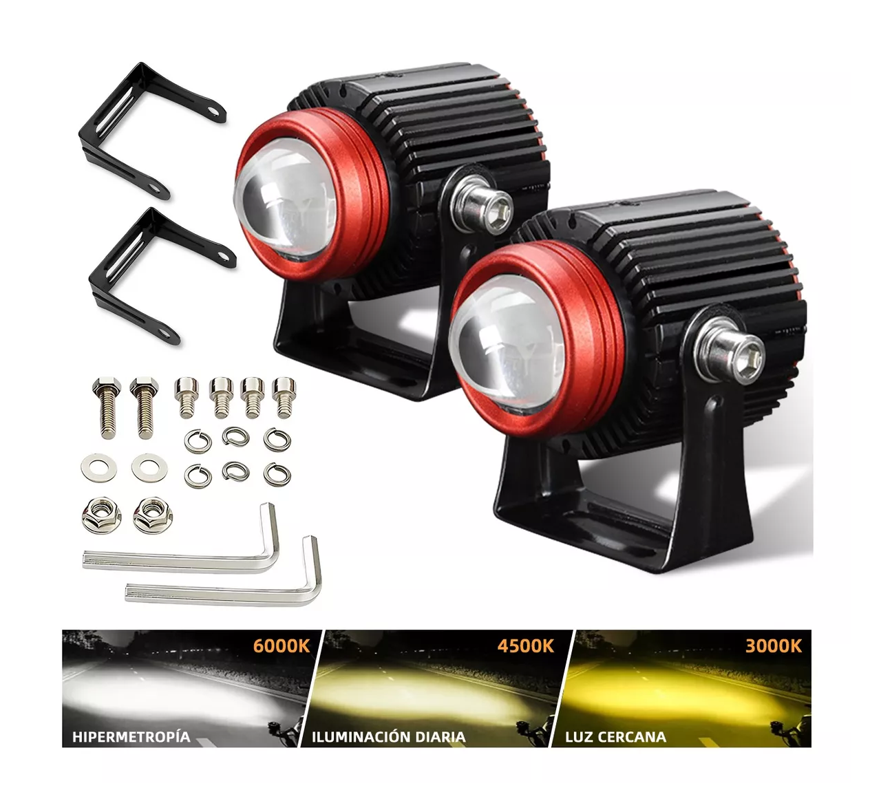 Foto 3 pulgar | Par de Faros de 120 W Auxiliares Alta Baja Auto Moto Doble color Negro Línea Rojo
