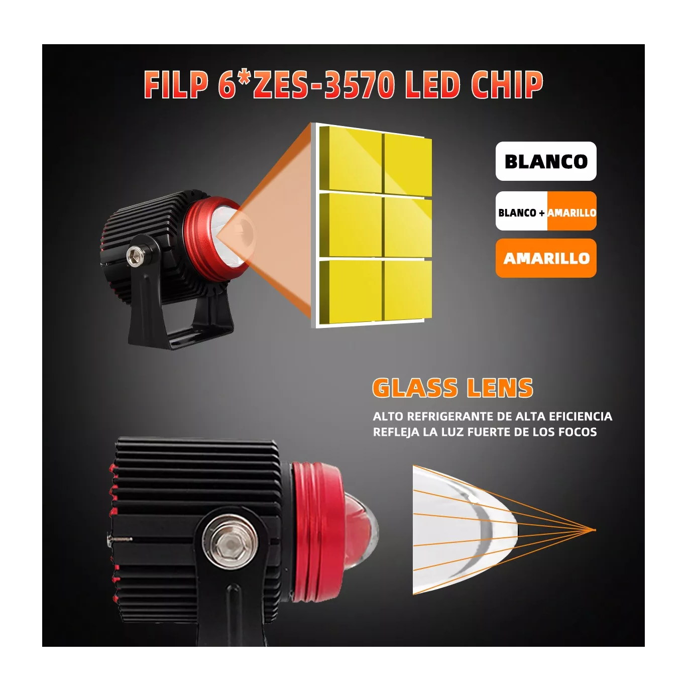 Foto 4 pulgar | Par de Faros de 120 W Auxiliares Alta Baja Auto Moto Doble color Negro Línea Rojo