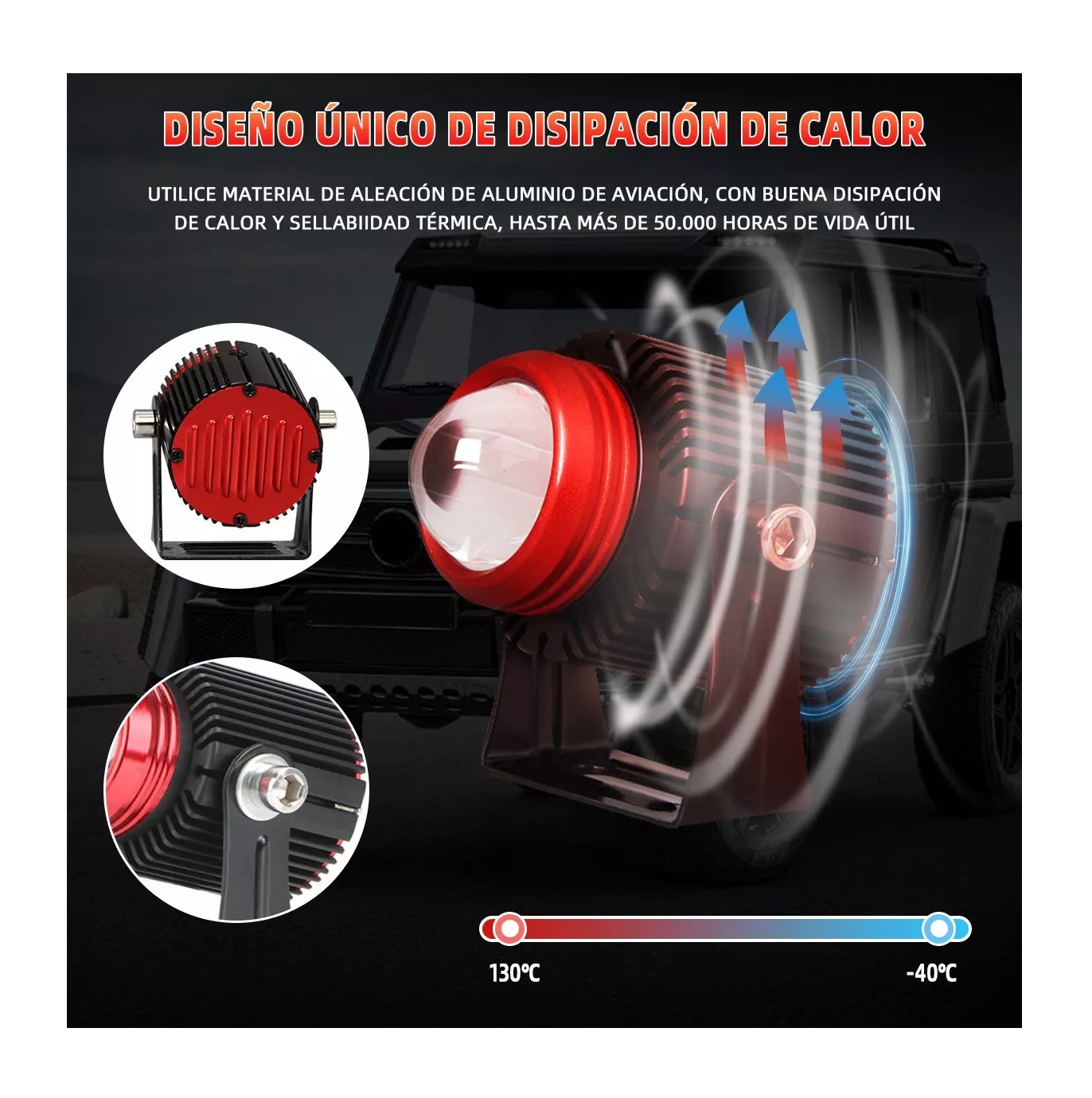Foto 6 pulgar | Par de Faros de 120 W Auxiliares Alta Baja Auto Moto Doble color Negro Línea Rojo