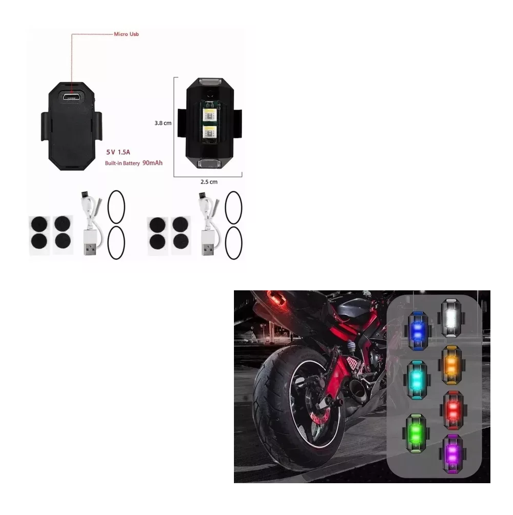 Foto 4 pulgar | Mini Luz Led Estrobo Funciones Fija Moto Bici Auto 2 Pcs Negro