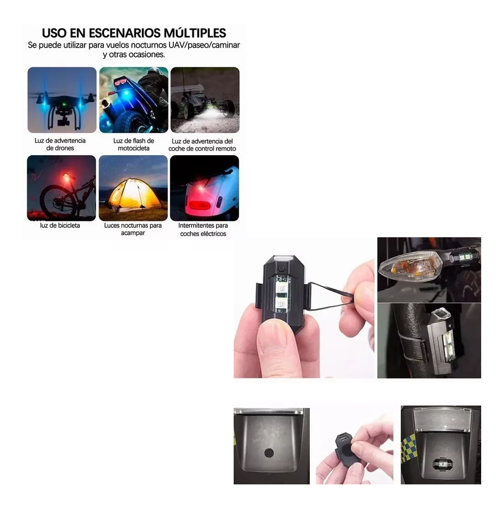 Foto 5 pulgar | Mini Luz Led Estrobo Funciones Fija Moto Bici Auto 2 Pcs Negro
