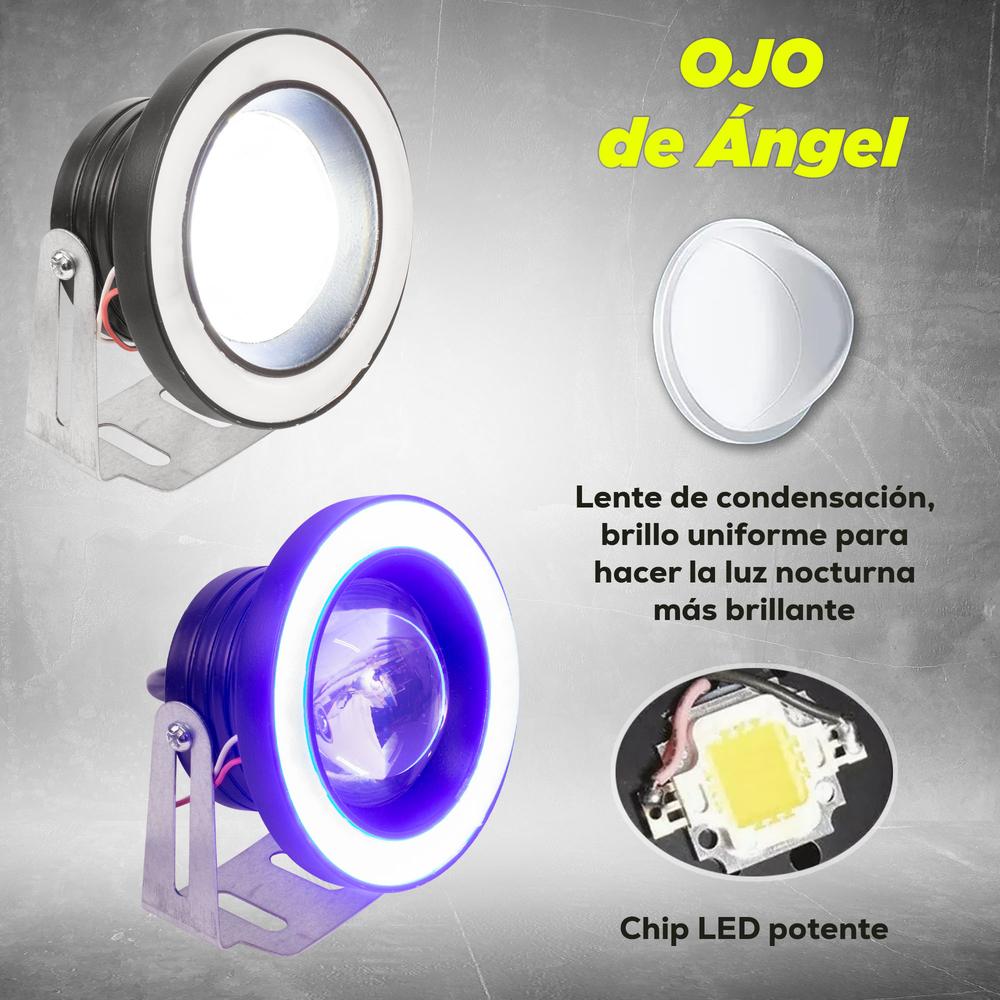 Foto 4 pulgar | Faros Auxiliares Para Motocicleta Ojo De Angel Con Base Luz Blanca Azul Kinlley